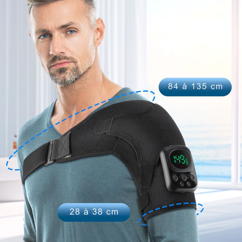 Attelle Chauffante d'Épaule Sans Fil — Vibration, 5 Niveaux de Chaleur et Contrôle par Application