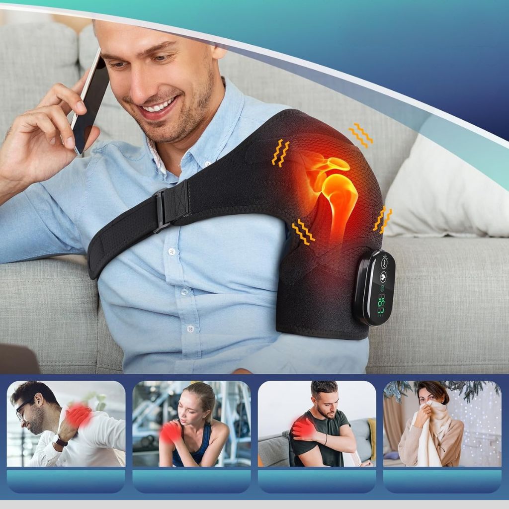 Attelle Chauffante d'Épaule Sans Fil — Vibration, 5 Niveaux de Chaleur et Contrôle par Application
