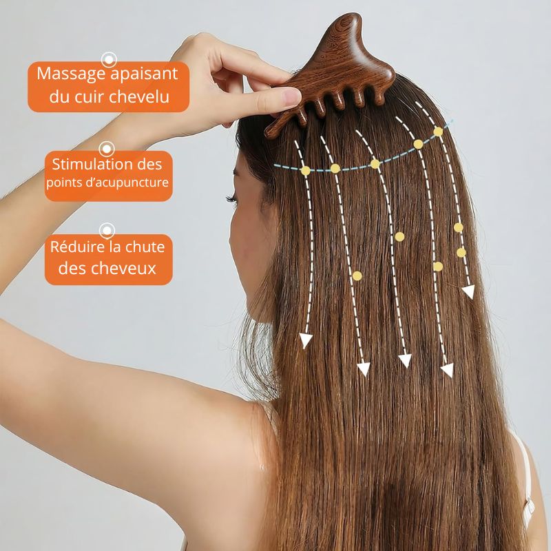 Masseur Gua Sha en Bois de Santal 4-en-1 — Visage, Nuque, Cuir Chevelu et Corps
