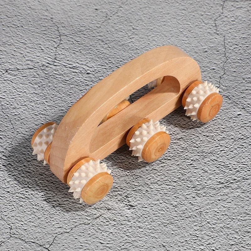 Masseur en Bois 6 Rouleaux Silicone — Nuque, Dos, Jambes et Tissus Profonds