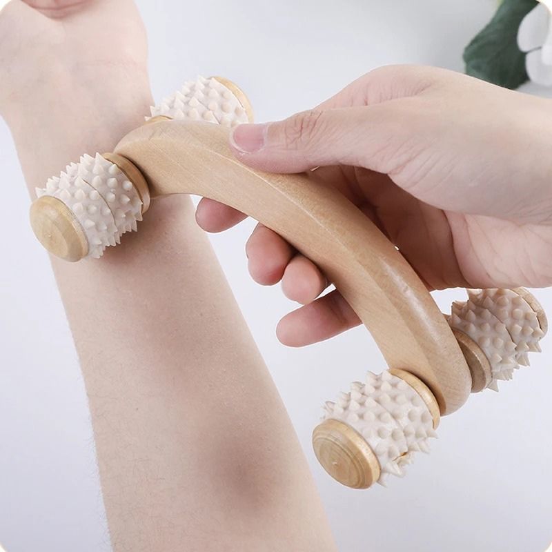Masseur en Bois 6 Rouleaux Silicone — Nuque, Dos, Jambes et Tissus Profonds