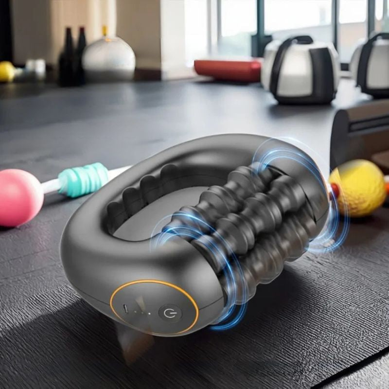 Masseur électrique à percussion roulante Soulavi posé dans une salle de sport — récupération musculaire 3 vitesses