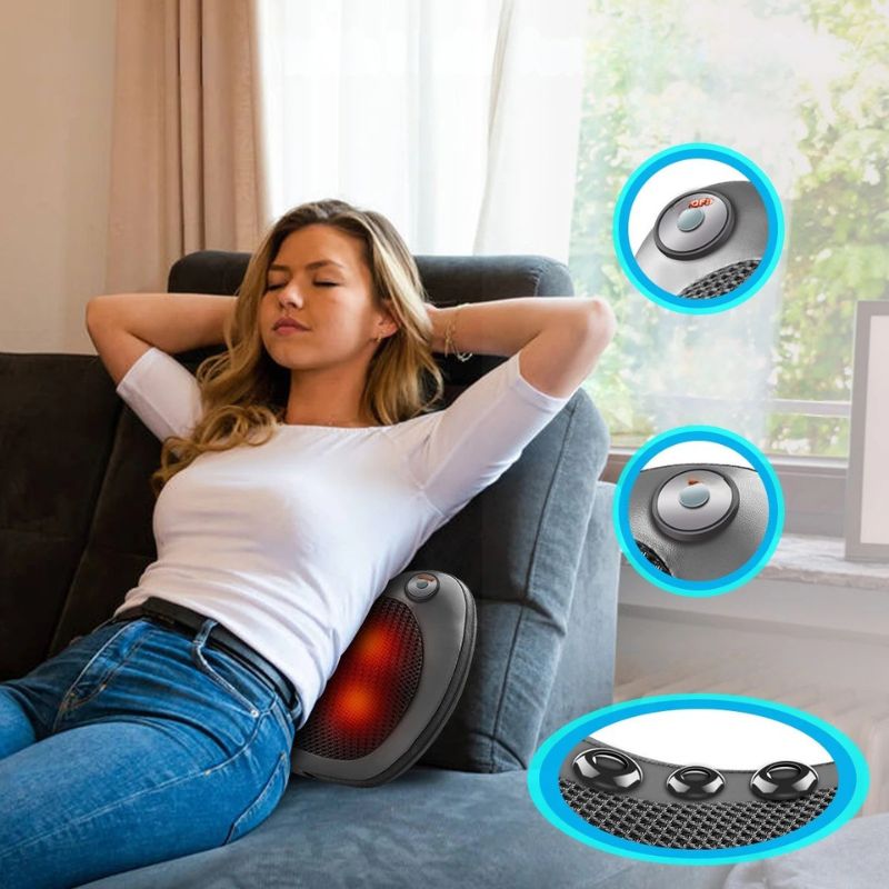 Oreiller de Massage Shiatsu Chauffant — Nuque, Dos, Jambes, Pétrissage Infrarouge