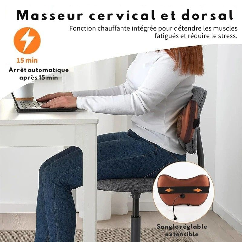 Oreiller de Massage Shiatsu Chauffant — Nuque, Dos, Jambes, Pétrissage Infrarouge
