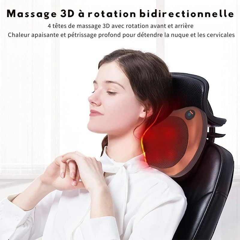 Oreiller de Massage Shiatsu Chauffant — Nuque, Dos, Jambes, Pétrissage Infrarouge