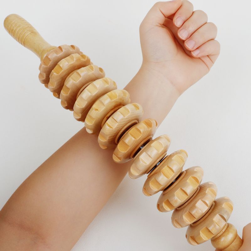 Rouleau Masseur en Bois — Drainage Lymphatique, Anti-Cellulite et Récupération Musculaire